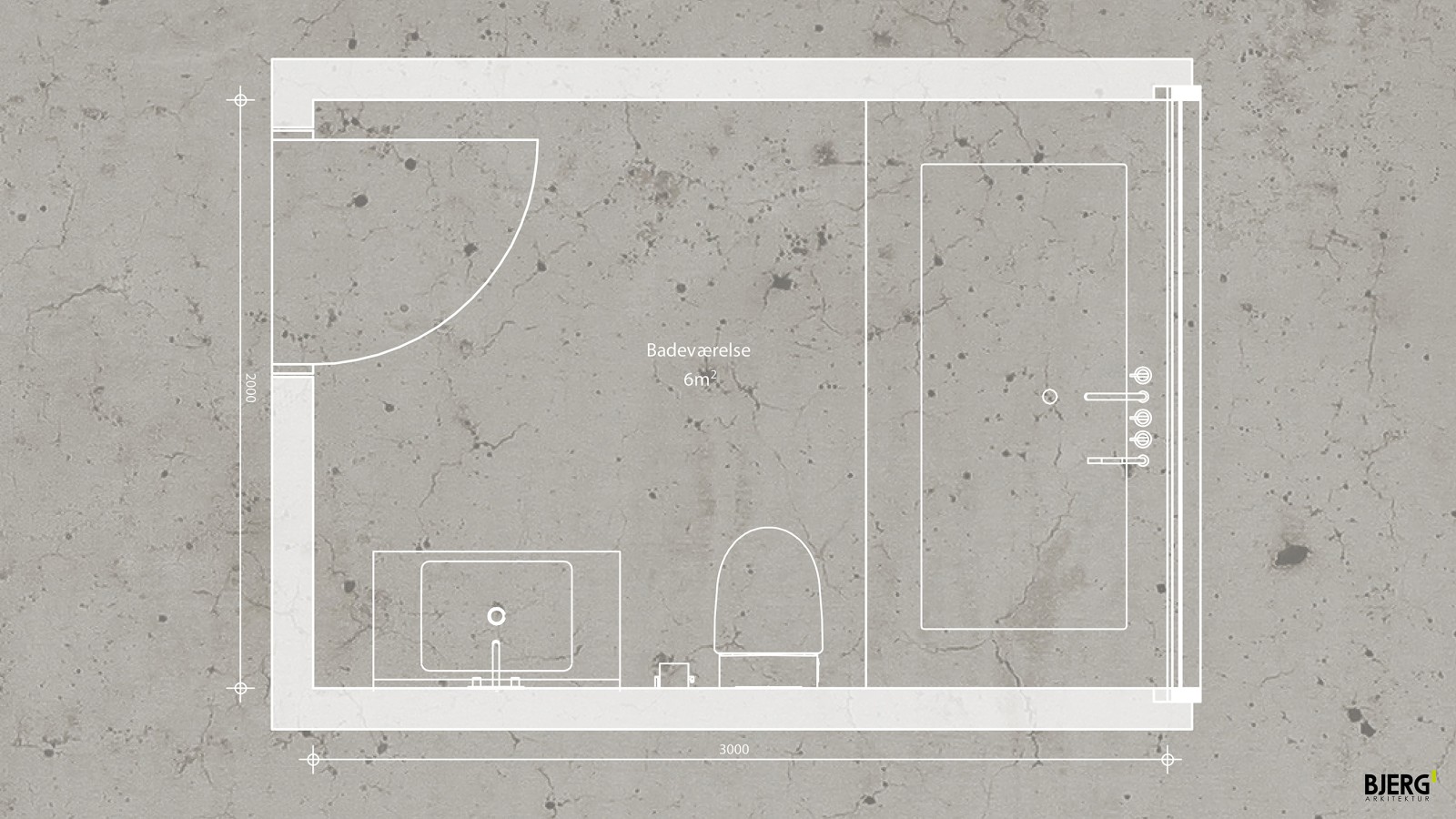 This is the floor plan of the 6 square meter bathroom by Bjerg Arkitektur (© Bjerg Arkitektur)