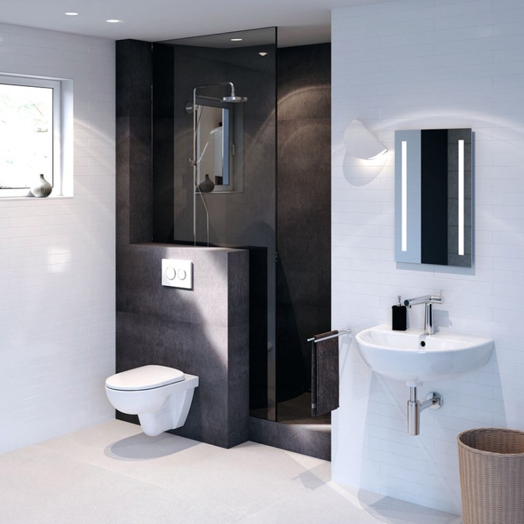 Bathroom with Geberit Selnova toilet and washbasin and Geberit actuatorplate Sigma21 Bathroom with Geberit Selnova toilet and washbasin and Geberit actuatorplate Sigma21