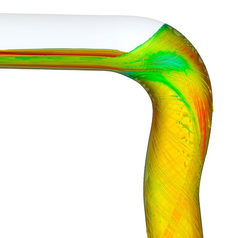 Flow simulation with the Geberit SuperTube BackFlip bend Flow simulation with the Geberit SuperTube BackFlip bend