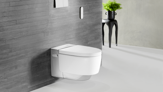 Geberit AquaClean Mera Comfort in chrome with Sigma70 remote control