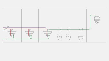 Example of drinking water piping for the sanitary flush volume flush mode