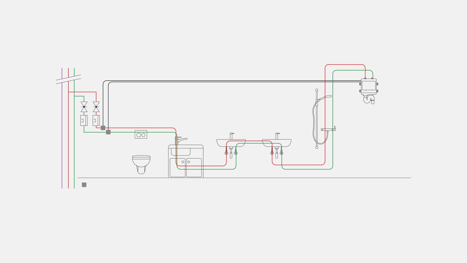 Example of drinking water piping for the sanitary flush consumption flush mode Example of drinking water piping for the sanitary flush consumption flush mode