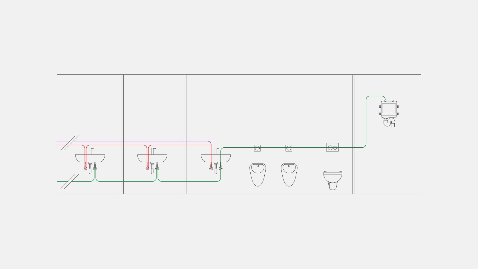 Example of drinking water piping for the sanitary flush time flush mode Example of drinking water piping for the sanitary flush time flush mode