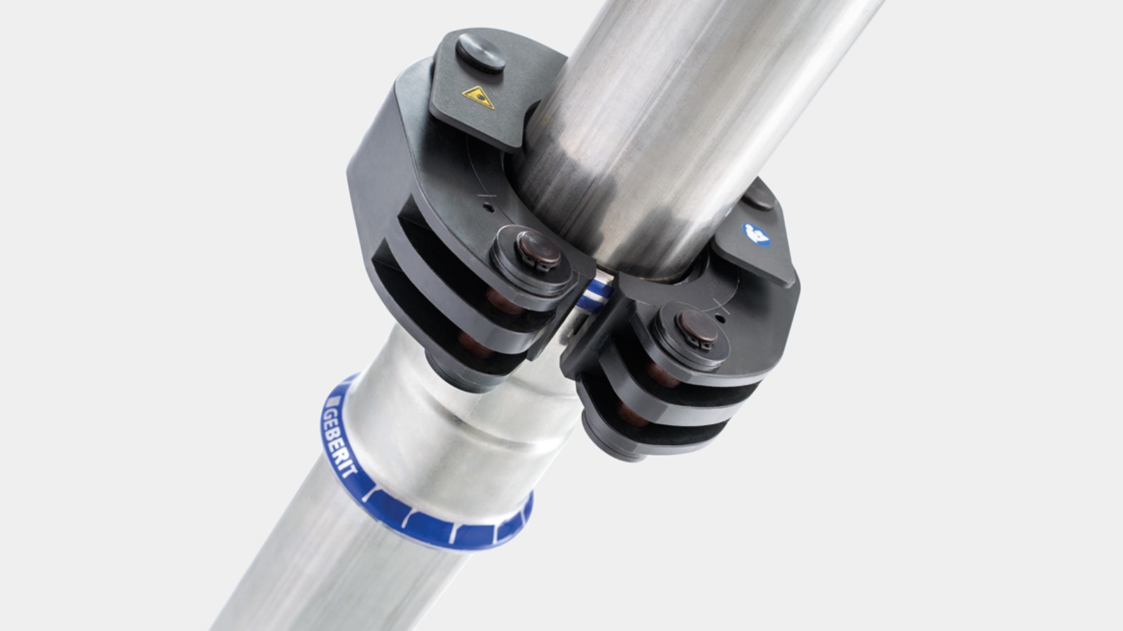 The snap mechanism fixes the Geberit pressing collar to the Geberit Mapress fitting