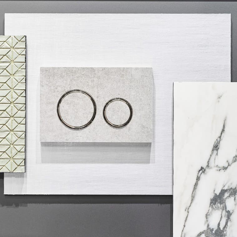 The Sigma 21 actuator plate in concrete look with chrome-plated design rings The Sigma 21 actuator plate in concrete look with chrome-plated design rings