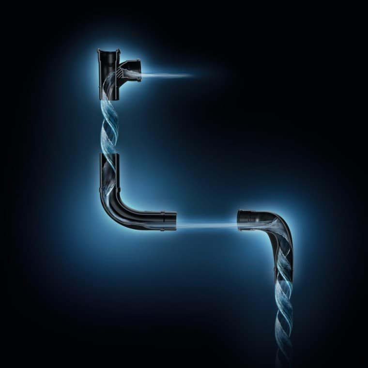 Hydraulically optimised water flow with Geberit SuperTube fittings. Hydraulically optimised water flow with Geberit SuperTube fittings.