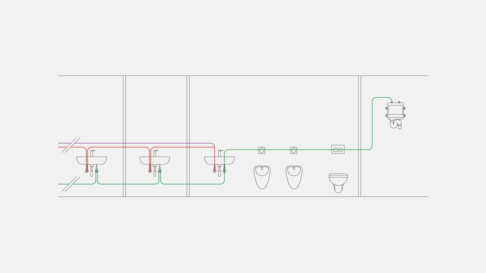 Example of drinking water piping for the sanitary flush time flush mode Example of drinking water piping for the sanitary flush time flush mode