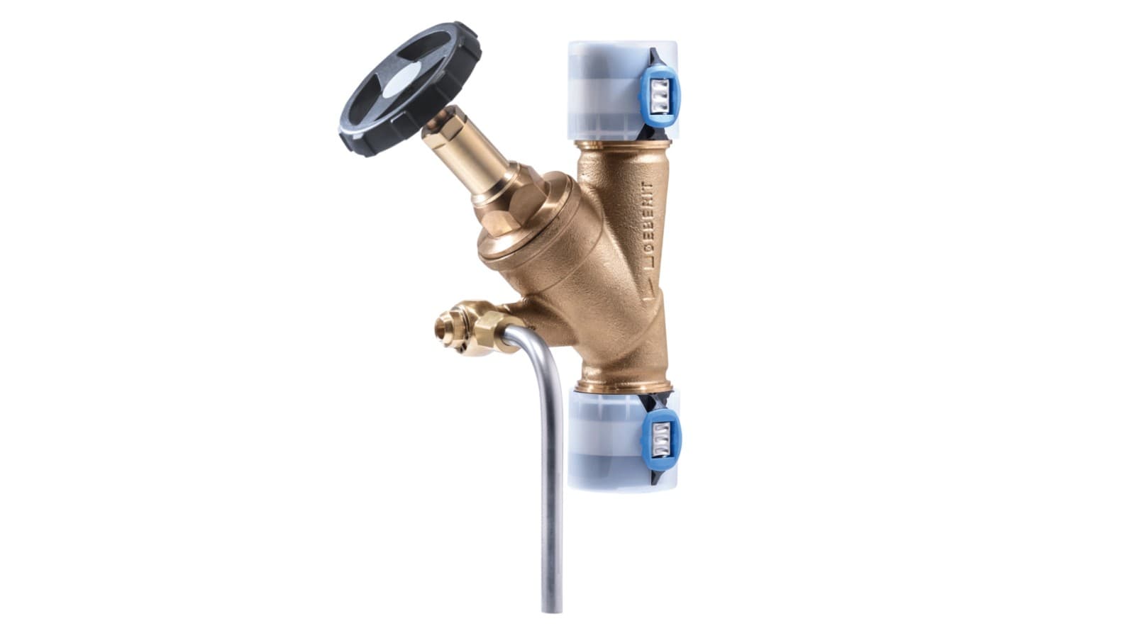 Angle-seat stop valve for Geberit FlowFit with the Geberit sampling valve Angle-seat stop valve for Geberit FlowFit with the Geberit sampling valve